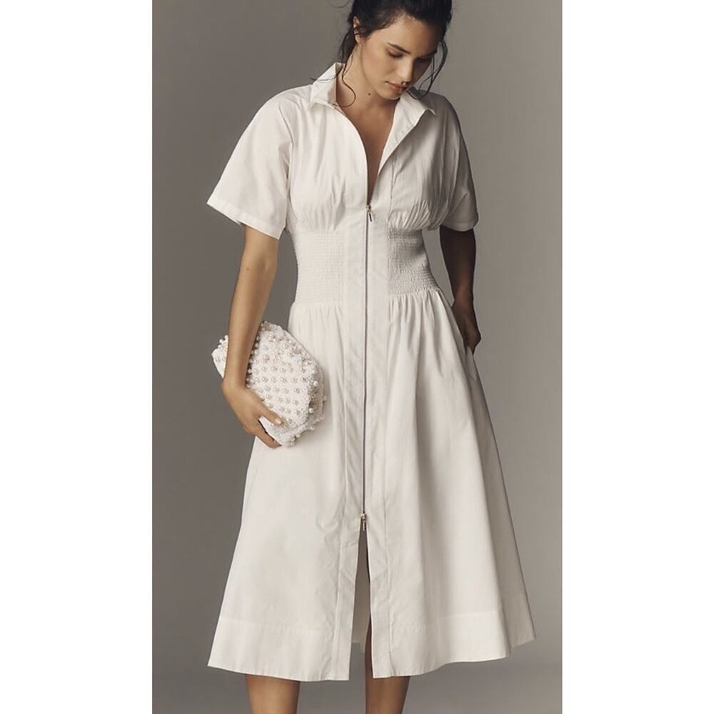 Anthropologie MAEVE The Tommie Shirt Dress White Size Small Petite
